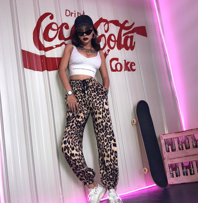 Leopard Print Lace-Up Straight-Leg Pants NSHTL67361