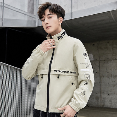 2019 Spring new pattern Stand collar Trend Jacket man jacket coat Embroidery printing Men&#39;s Jacket leisure time Versatile