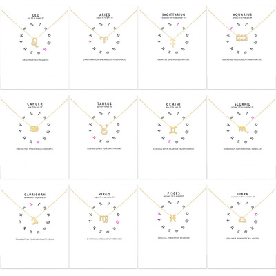 亚马逊爆款十二星座创意吊坠保色韩版项链女锁骨链配饰欧美风饰品|ms
