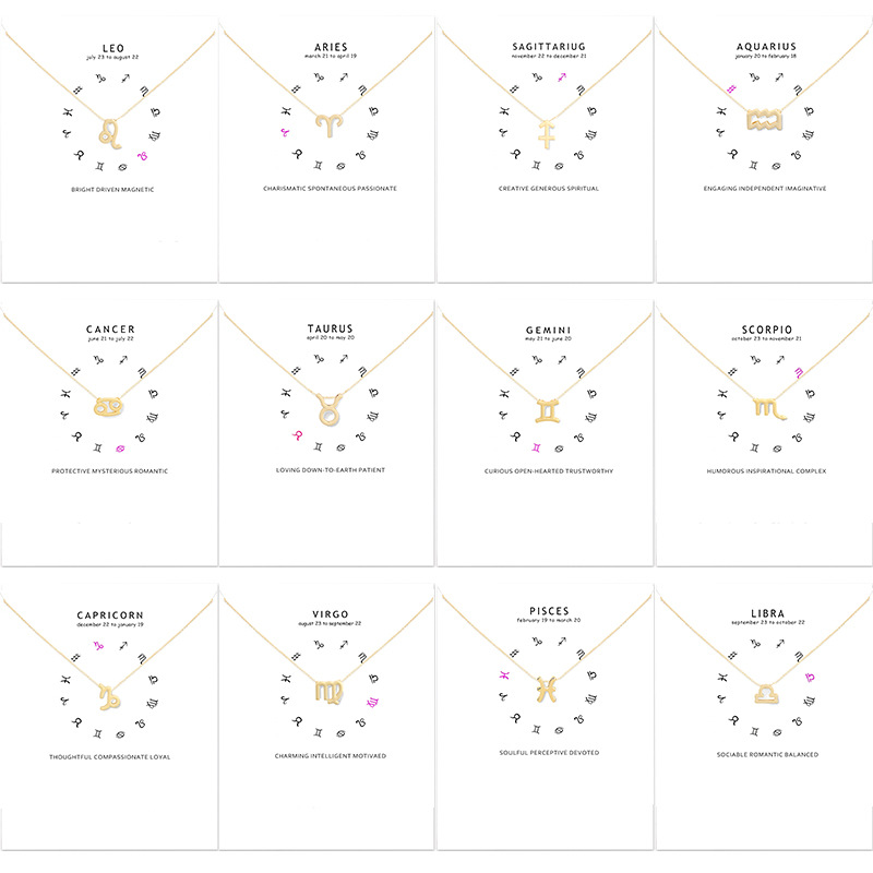 亚马逊爆款十二星座创意吊坠保色韩版项链女锁骨链配饰欧美风饰品