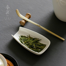 白瓷茶则三件套石纹款手写书法竹制茶枕茶拔小号茶则禅意茶席