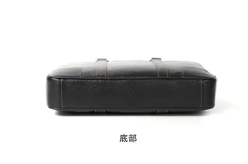 Túi xách công sở nam da bò thật dạng ngang đựng laptop 14 inch 39×28×8 cm — Màu đen dây nâu, Màu đen đường đen chi tiết 18
