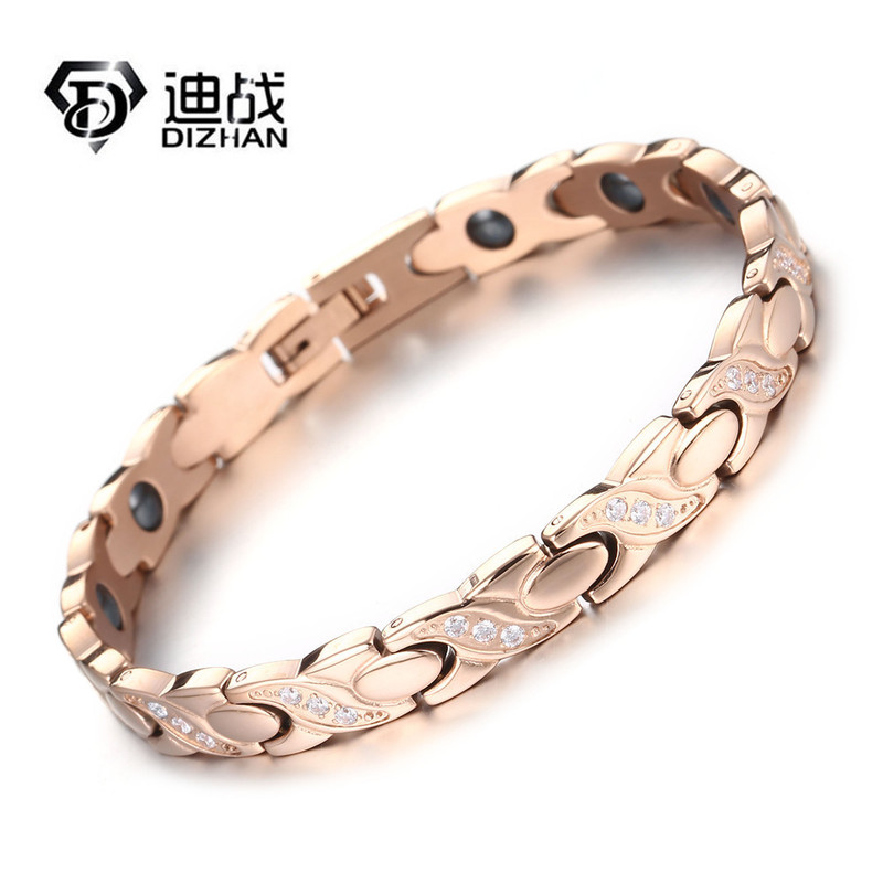 European and American New Twisted X-shaped Rose Gold Ladies Stainless Steel Crystal Black Gallstone Health Sports Medical Bracelet