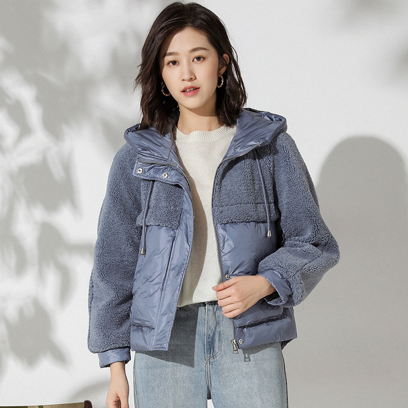 短款ins風羽絨服女2019冬款韓版寬松百搭羊羔服拼接連帽港風外套
