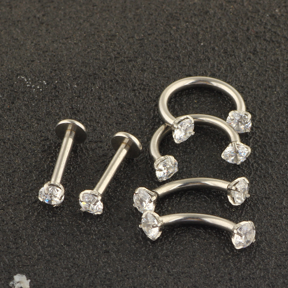6-Piece Stainless Steel Zircon Eyebrow Nose Lip Piercing Jewelry Set - Diamond Shape Studs for Ear Eyebrow Nose Lip detail image 9