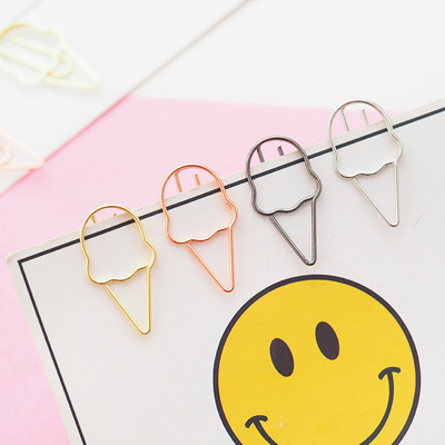 创意学生文具 冰淇淋回形针可爱造型金属书签留言便签夹两个装|ru