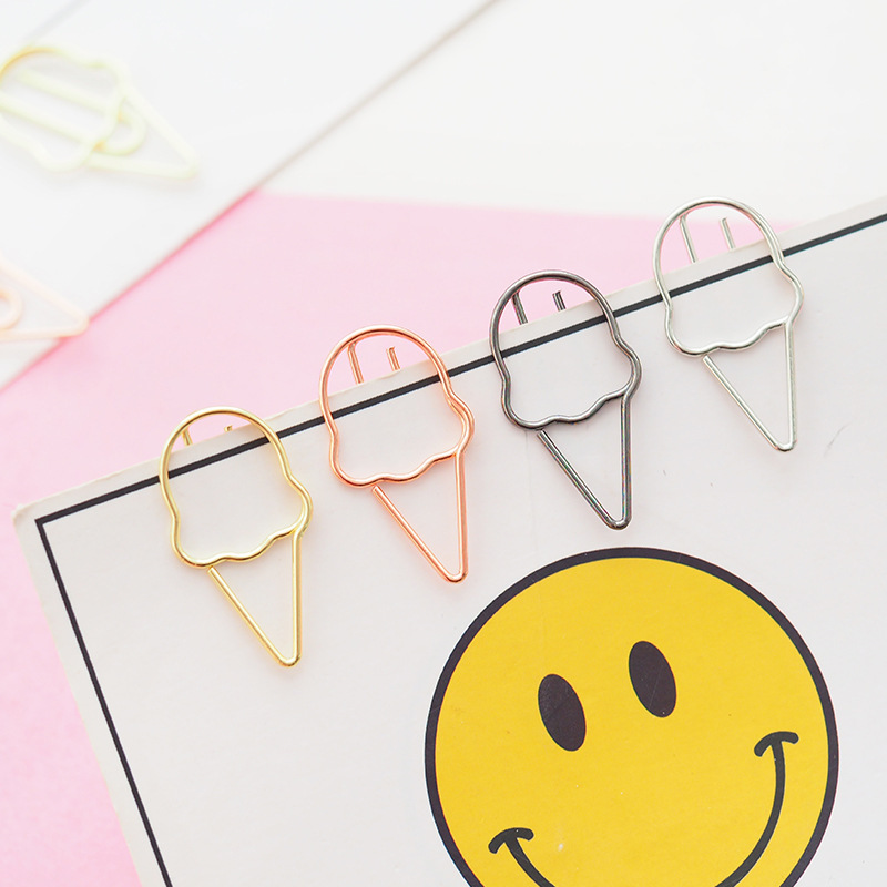 创意学生文具 冰淇淋回形针可爱造型金属书签留言便签夹两个装|ru