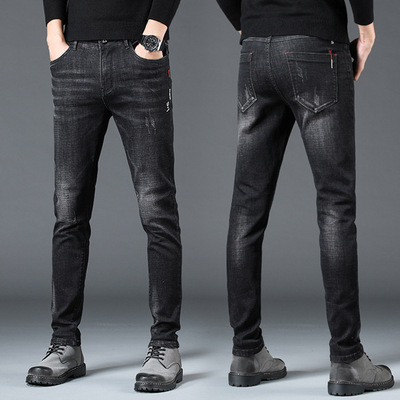 2019秋冬新款牛仔褲男修身小直筒青年男褲韓版潮流長褲子壹件代發