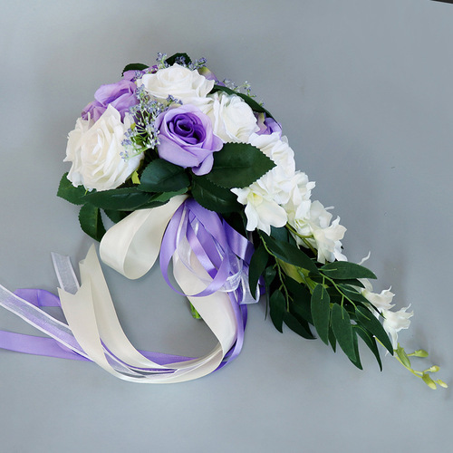 Cross-border wedding bride's water drop bouquet European style fresh white simulated rose bouquet multi-color can be customized