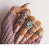 Retro set, metal ring, boho style, flowered, European style, with gem