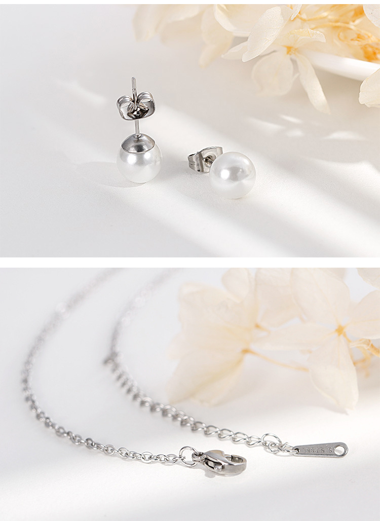 Korean fashion pearl pendant stainless steel earrings set wholesale Nihaojewelry