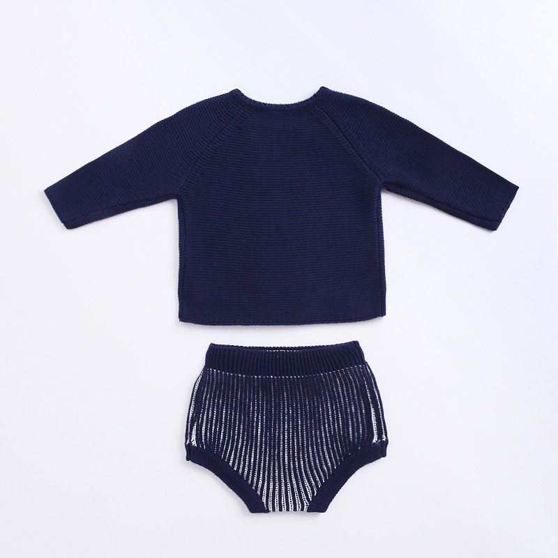 2024 Autunno Neonati Bambini Abbigliamento Maglia Filato di Cotone Maschio e Femmina Bambino Lanterna Pantaloncini Manica Lunga Cardigan Due_voghion.com