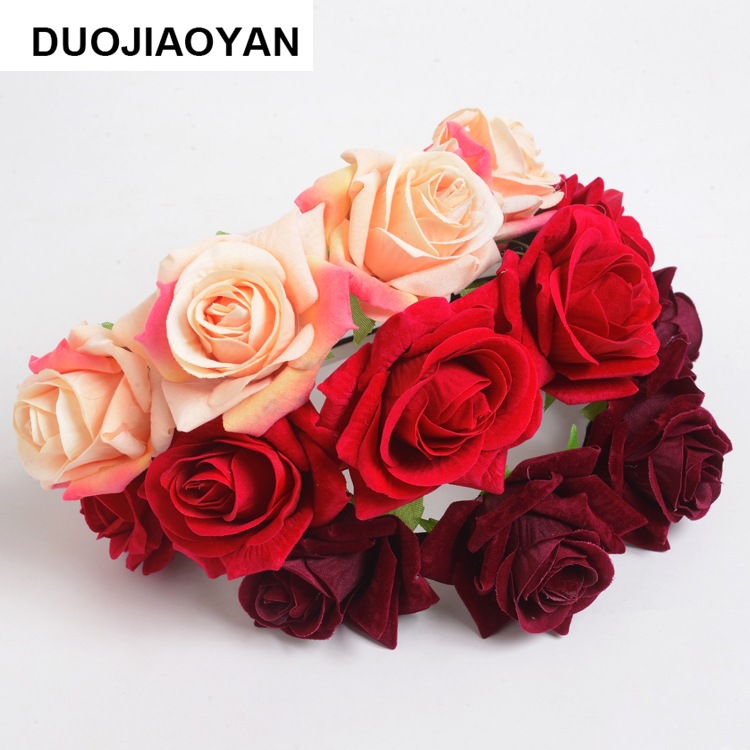 160g Weight Headwear Classification Wedding, Travel Occasion Plaid, Flower Pattern Women'S Gender Fashion Style White, Pink, Red Color New Velvet Simulation Rose Flower Wreath Headband Wholesale Nihaojewelry 6