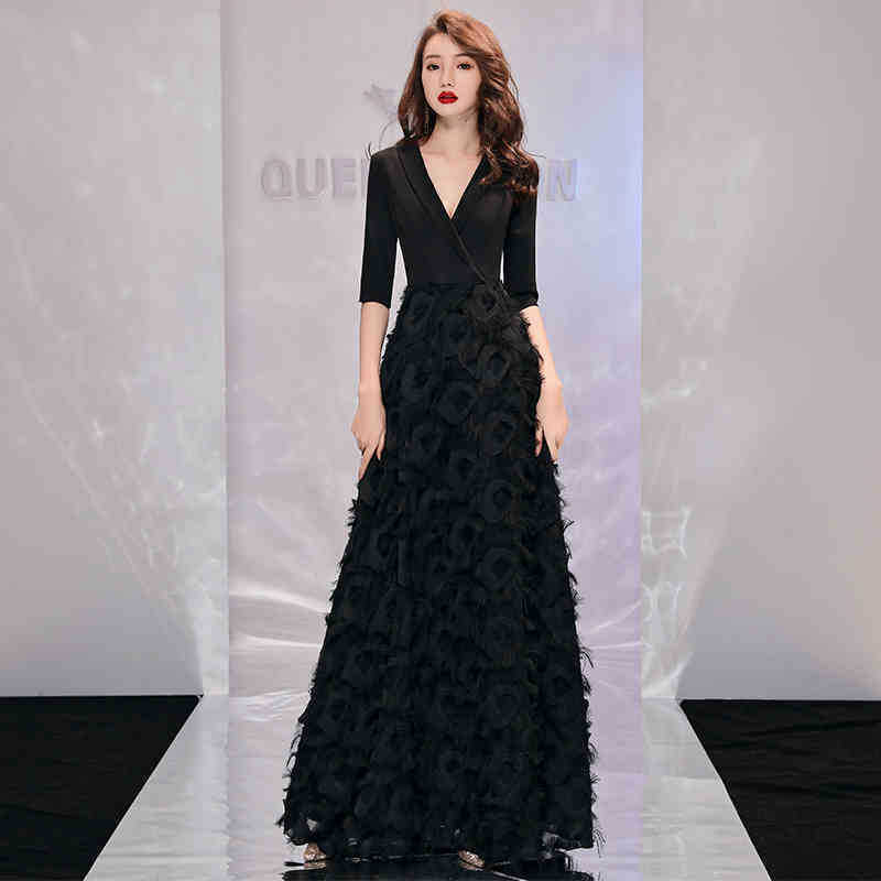 Black Evening Dress for Women 2026 New Winter and Autumn Elegant Long Party Dress Slimming Host Banquet Dress
