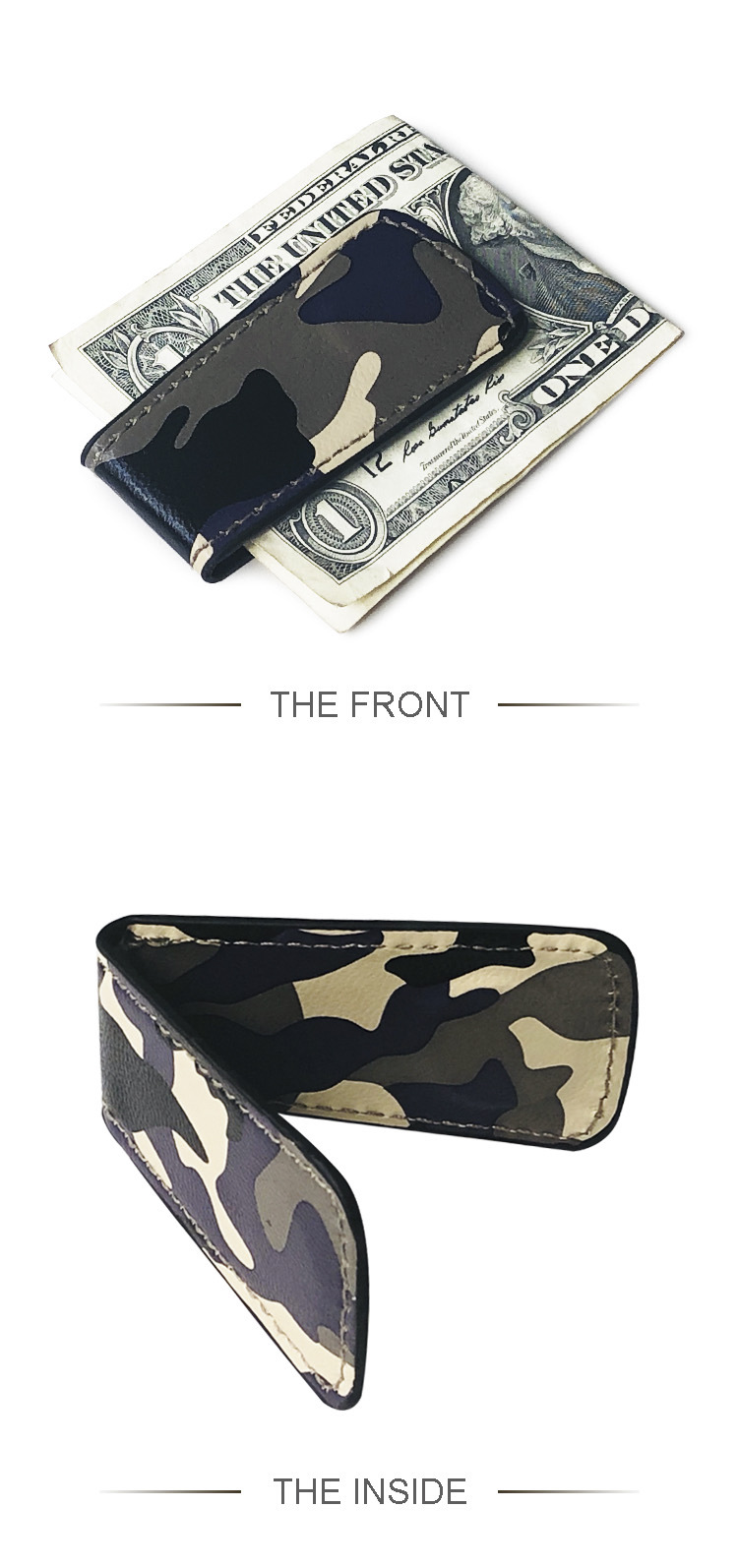 30g Weight Synthetic Leather Lining Material Business, Travel Occasion Pu Leather Material Unisex Gender Square Shape Light Grey, Red, Yellow Color Fashion Korean New Camouflage Wallet Mini Magnet Clip Simple Ultra-thin Wallet Coin Wallet Wholesale Nihaojewelry 5