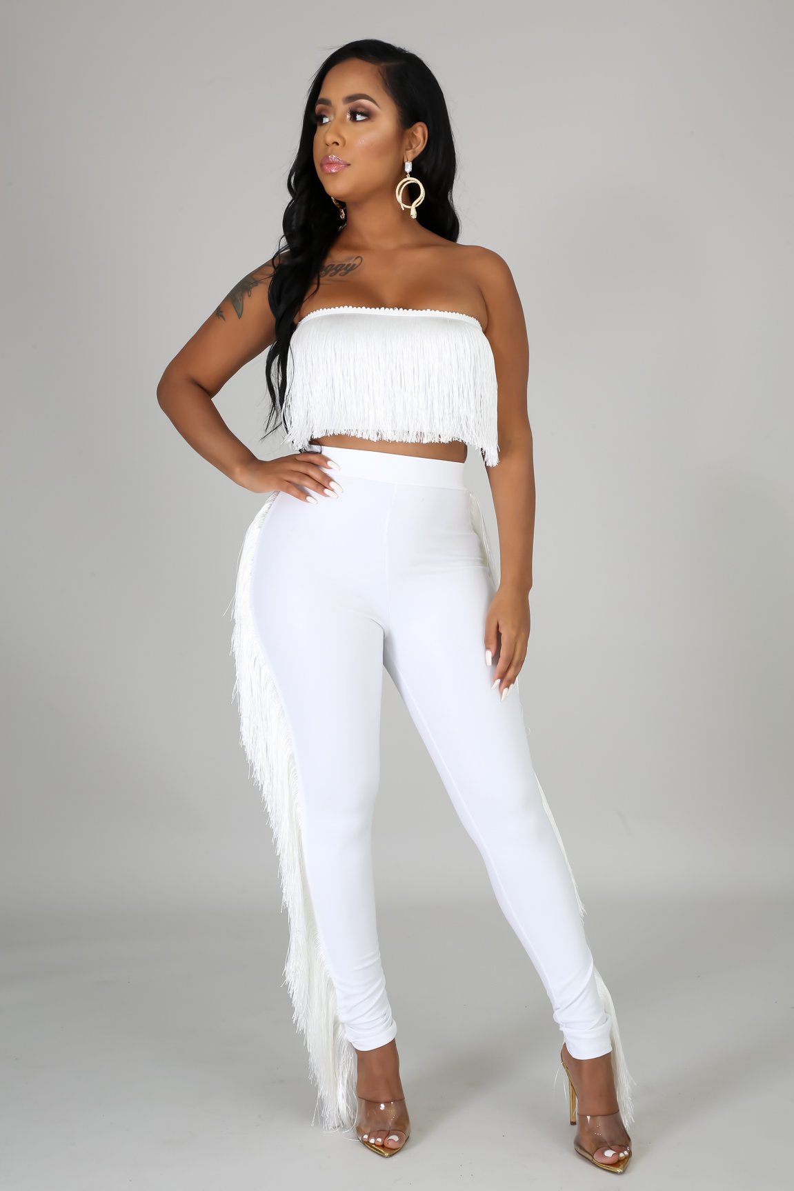 Sexy Wrapped Chest Tassel Slim Trousers 2 Piece Set NSTYF72897