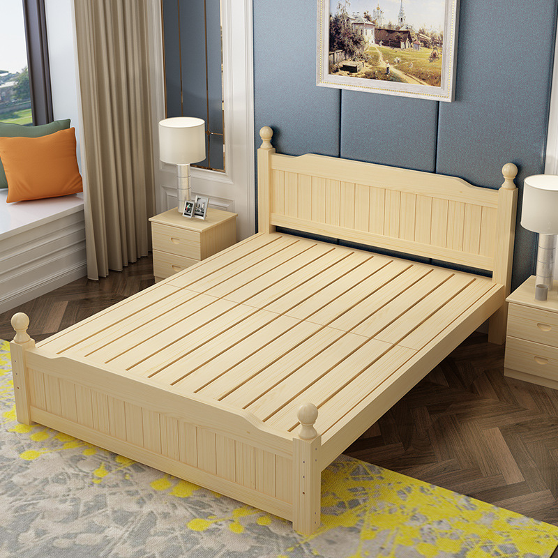 Solid wood bed modern 1.8-meter economical double bed master bedroom 1.5-meter wood bed frame small apartment rental housing single bed