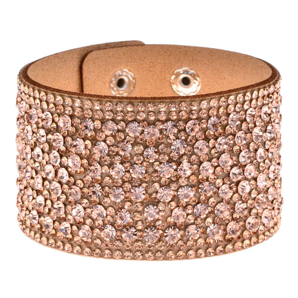 Bohemian Solid Color Velvet Pu Leather Inlay Rhinestones Women's Bracelets display picture 3