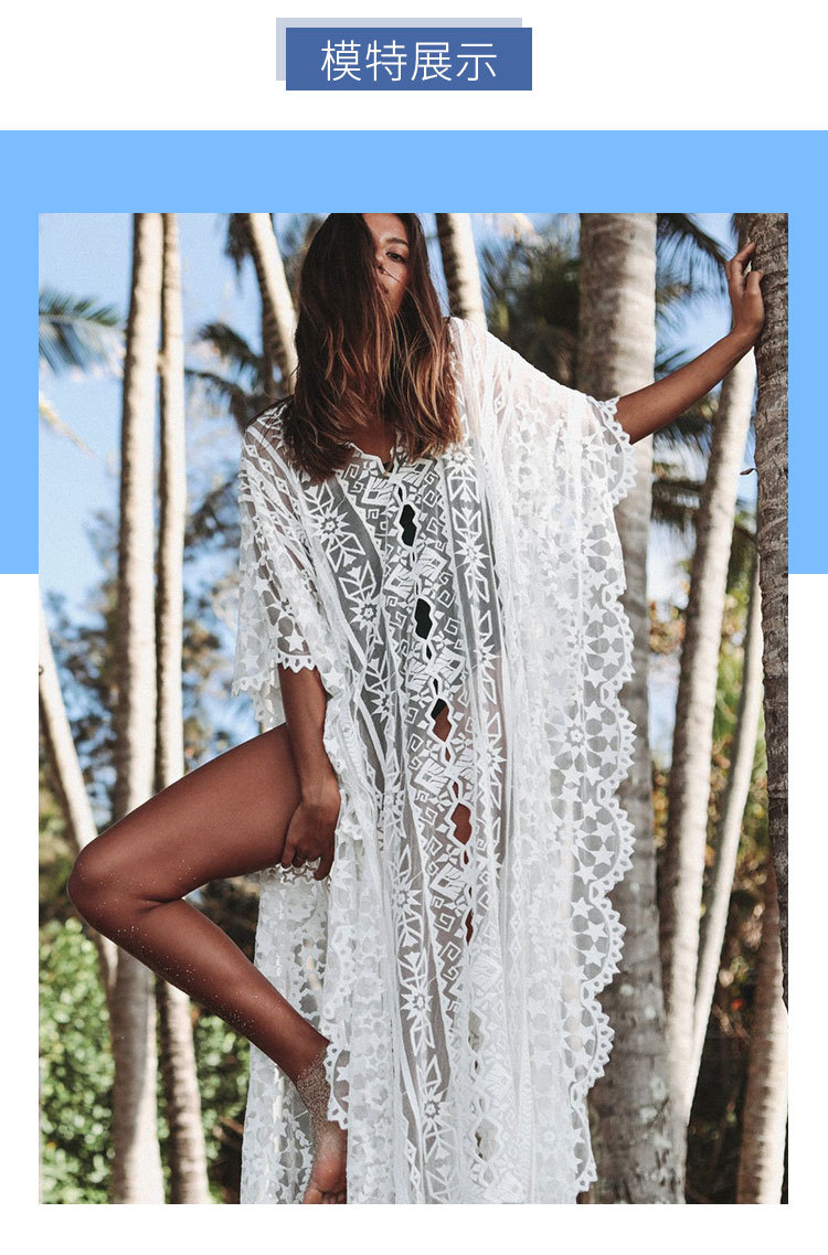 Europische und amerikanische neue Mesh bestickte Roben lose groe Strand rcke Urlaubs kleid Bikini Bluse Sonnenschutz kleidung Frauenpicture5