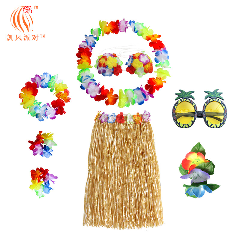 Manufactor Direct selling Amazon Explosive money Sandy beach Hawaii Hula Costumes 8 Set of parts Makeup Dance new pattern Best Sellers
