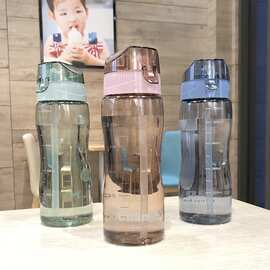 创意新款塑料杯 便携式塑料水杯带刻度运动水壶 吸管太空杯批发