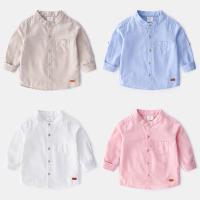 2019 new pattern Spring brand Children's clothing Boy children Stand collar pure cotton Long sleeve shirt boy shirt wholesale
