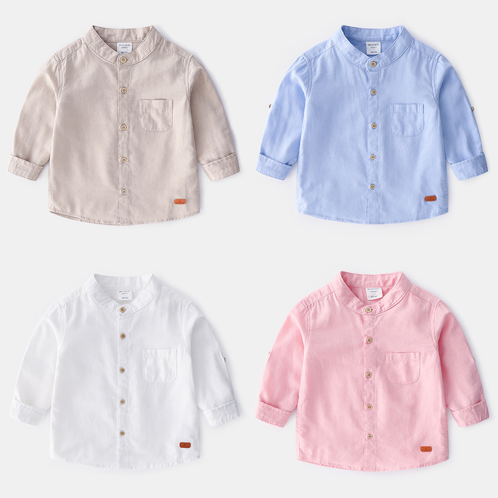 2019 new pattern Spring brand Children's clothing Boy children Stand collar pure cotton Long sleeve shirt boy shirt wholesale