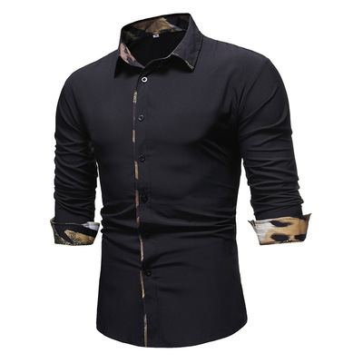 Cross-border sourcing Europe and America Selling spring and autumn Long sleeve fashion Leopard Hit color Edge Self cultivation Lapel Long sleeve shirt