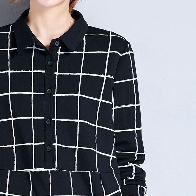 Checker shirt Nvqiu new slim long sleeve blouse Pullover