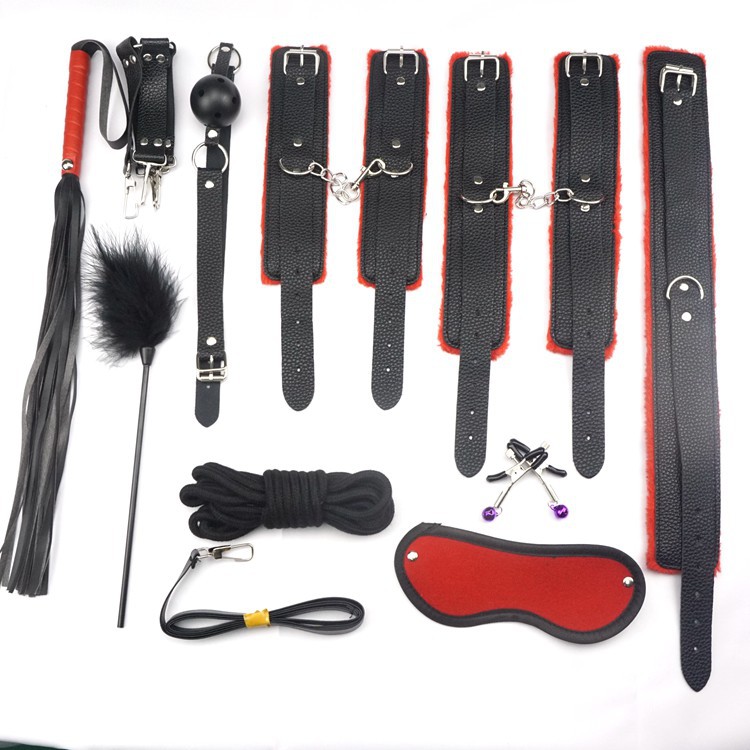 Black plush 10-piece set bundled bondage...