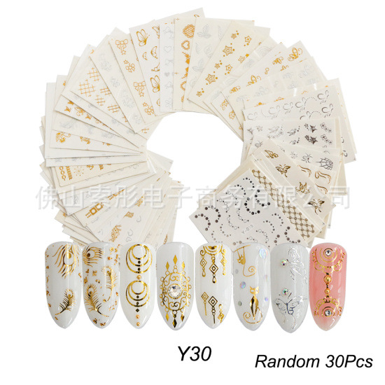 Suministro transfronterizo de pegatinas de uñas ins mariposa fruta encaje flores de colores plata caliente Navidad Halloween marca de agua pegatinas