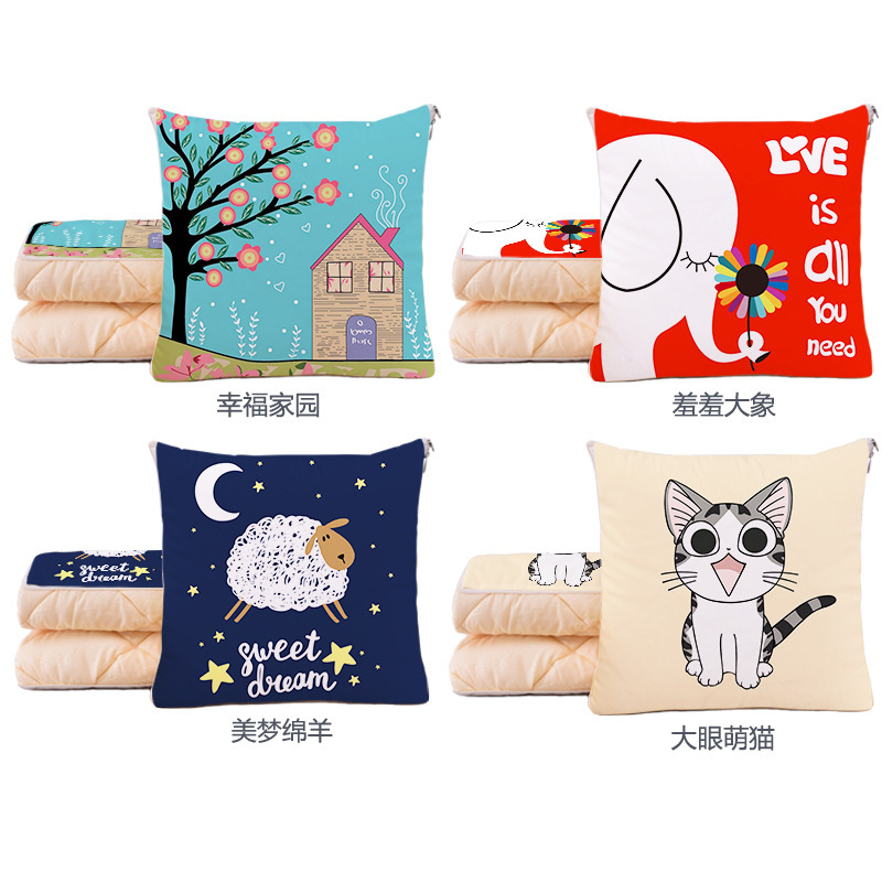Cartoon pillow quilt dual-use custom logo cushion custom cute cat gift ultrasonic quilt wholesale