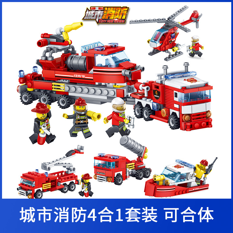開智80512消防4合1j警察軍事工程車兒童小孩兼容樂高拼裝積木玩具