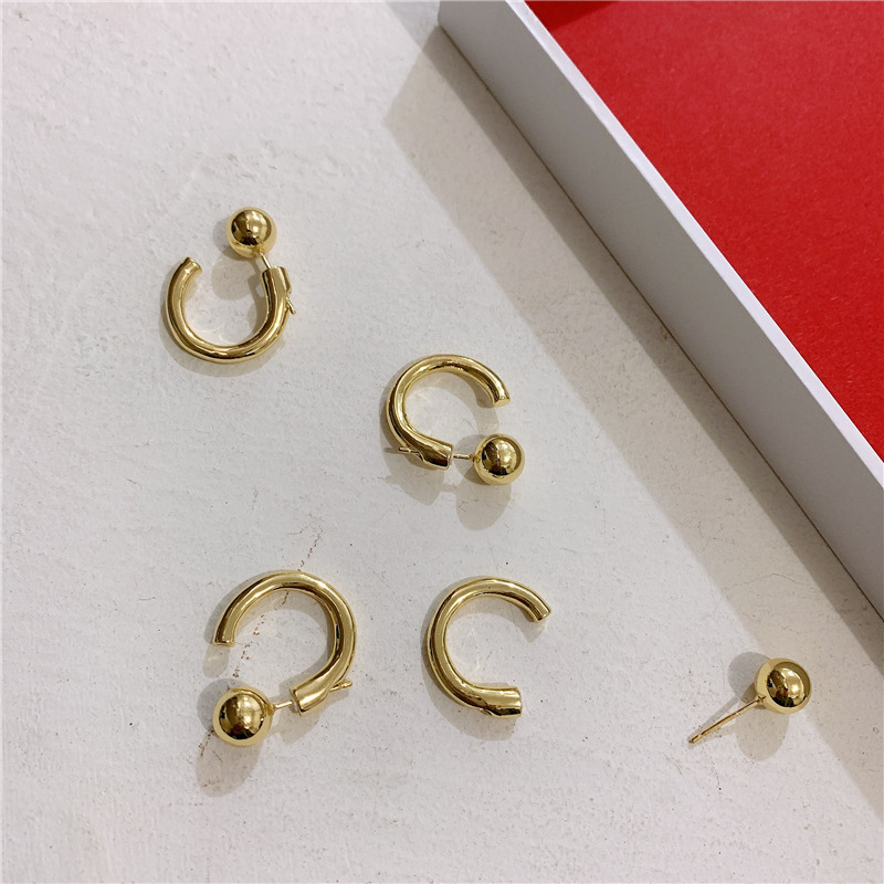 Metal Arc Earrings Gold Bean Ear Studs Back Insert C-shaped Earrings display picture 4