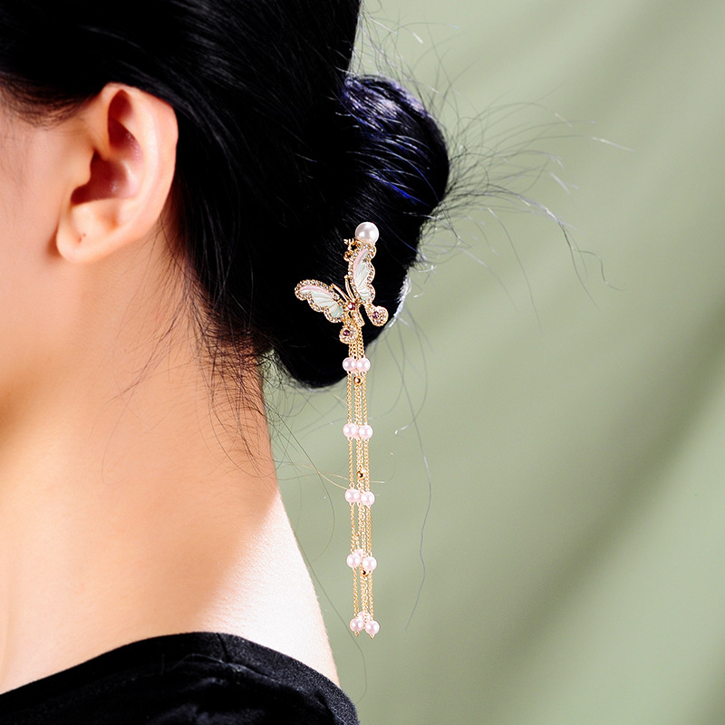 New Fashion Headdress Long Pearl Butterfly Tassel Hairpin Hair Accessory display picture 12