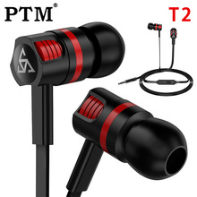 跨境爆款PTM T2有线耳机线控带麦适用安卓手机通用入耳式耳塞工厂