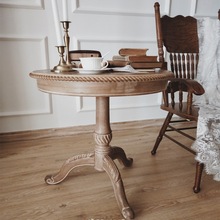 复古茶几做旧圆形北欧客厅沙发边角几美式乡村实木卧室阳台小圆桌