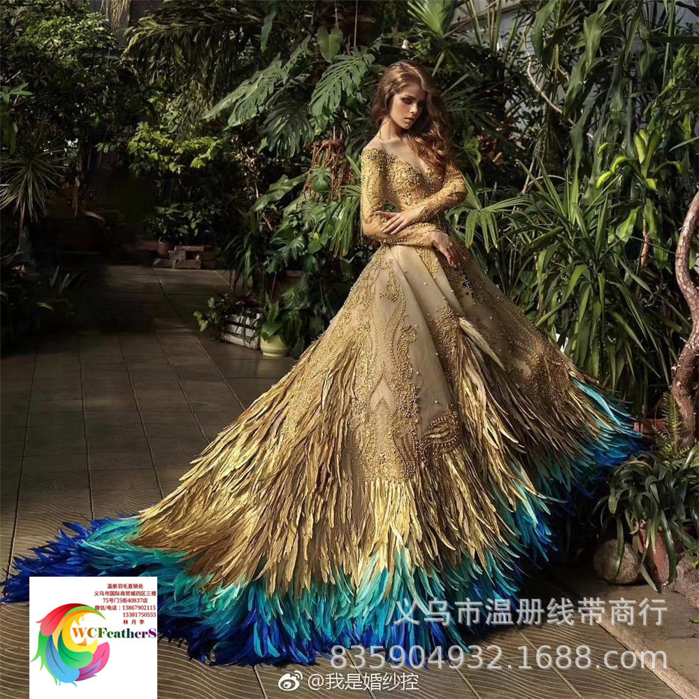 温册羽毛厂家批发公鸡尾25-30cm花边双色效果泰国人妖服装专伯2米详情图15