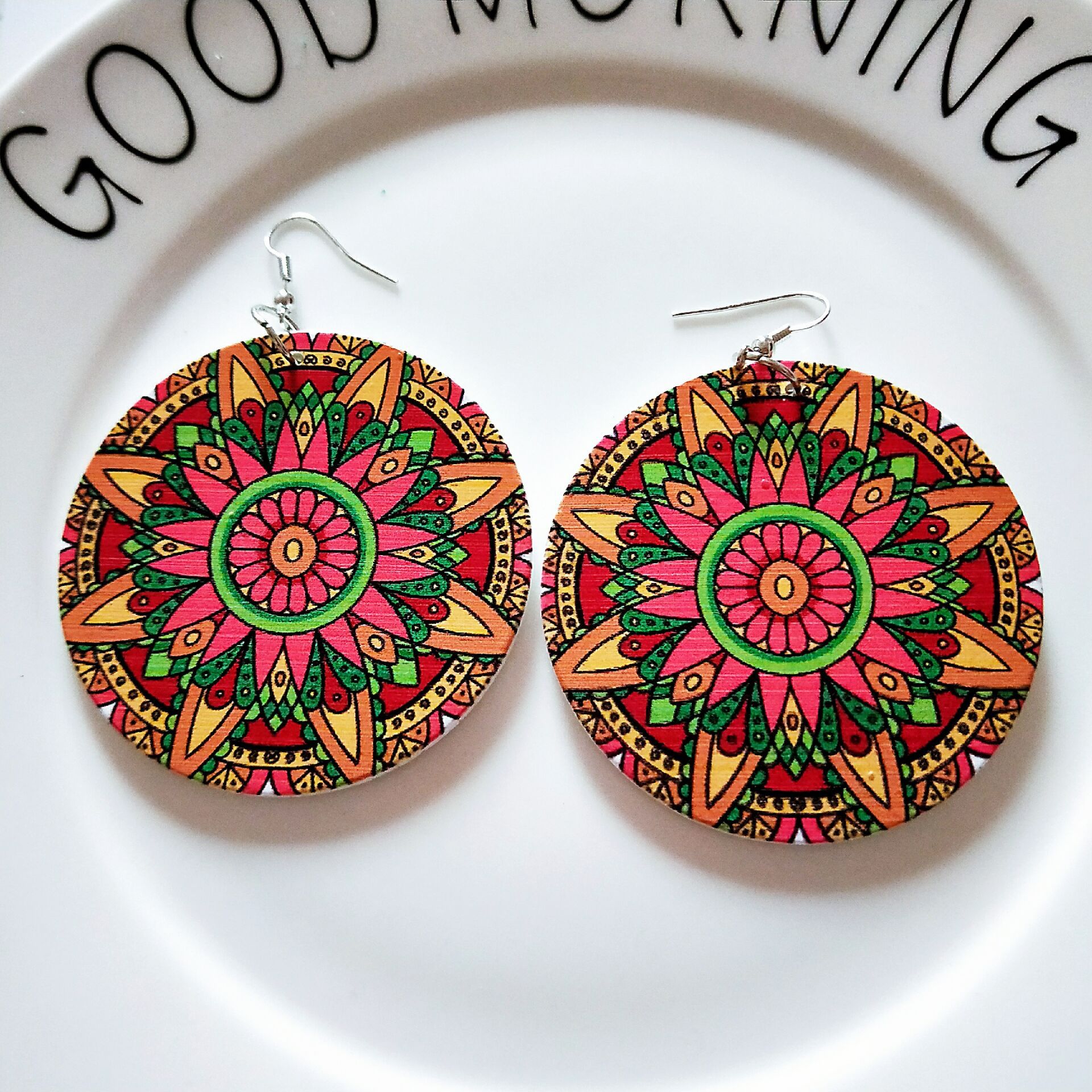 Fashion Colorful Kaleidoscope Wooden Earrings display picture 1