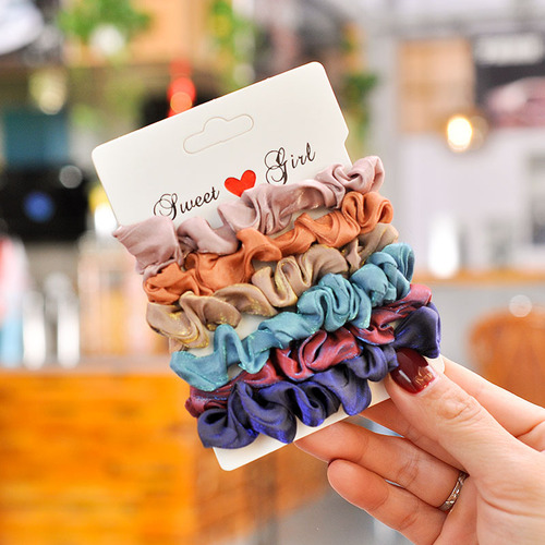 Amazon Hair Ties 6 Pack Silk Satin Small French Retro Ins Large Intestinal Hair Ties Women's Fabric