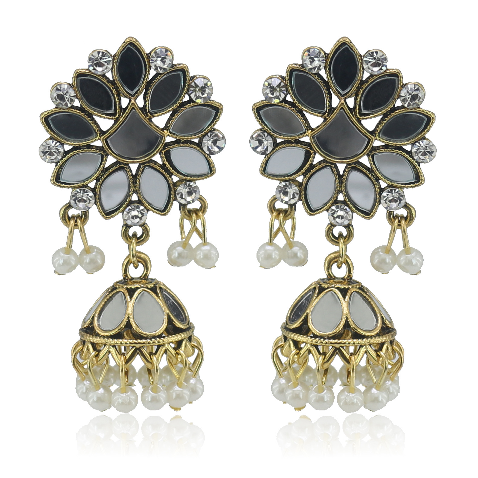 Retro Geometric Artificial Pearl Alloy Plating Inlay Glass Women's Drop Earrings display picture 6