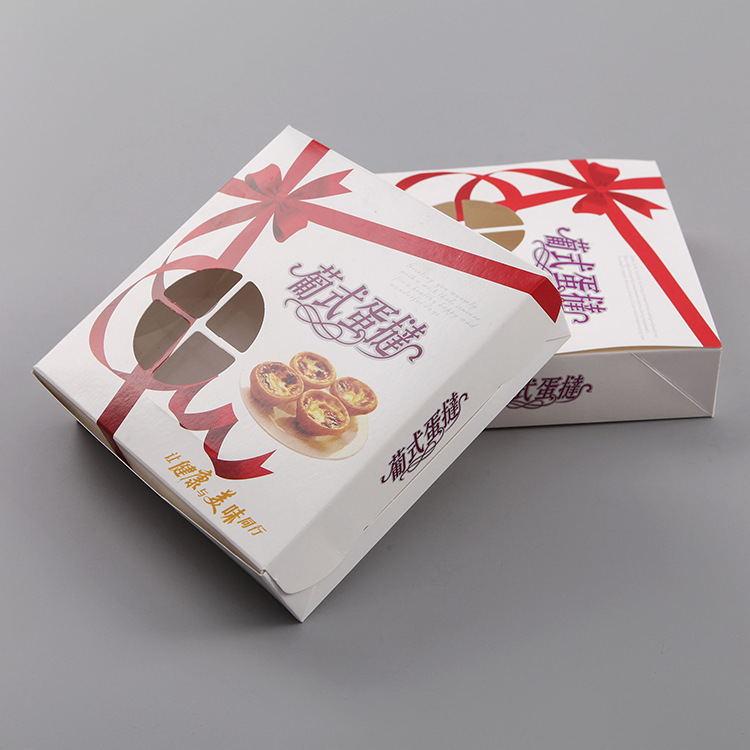 厂家直销支持定做开窗蛋挞盒自折四粒装 一次性食品包装蛋挞盒