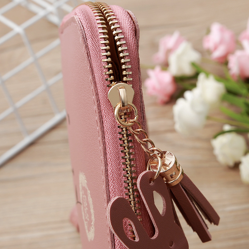 93g Weight Polyester Lining Material Zipper Closure Type Business Occasion Pu Leather Material Solid Color Pattern Women'S Gender Square Shape Dark Grey, Grey, Rose Red, Pink, Green, Blue, Yellow, Black Color Korean Printing Medium Long Single Pull Wallet Wholesale 18