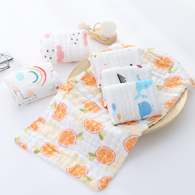 纯棉印花纱布童巾洗脸巾面巾六层婴儿无荧光褶皱高阳厂家订制|ms