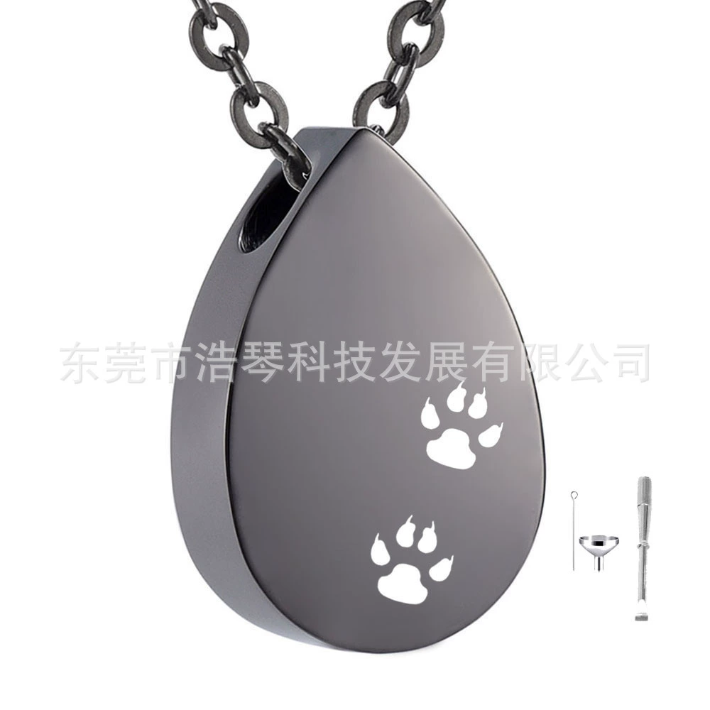 Титановая Сталь Капли воды печати лапы пепел кулон Мемориал животное пепел ожерелье кремации ювелирные изделия флакон духов ювелирные изделия