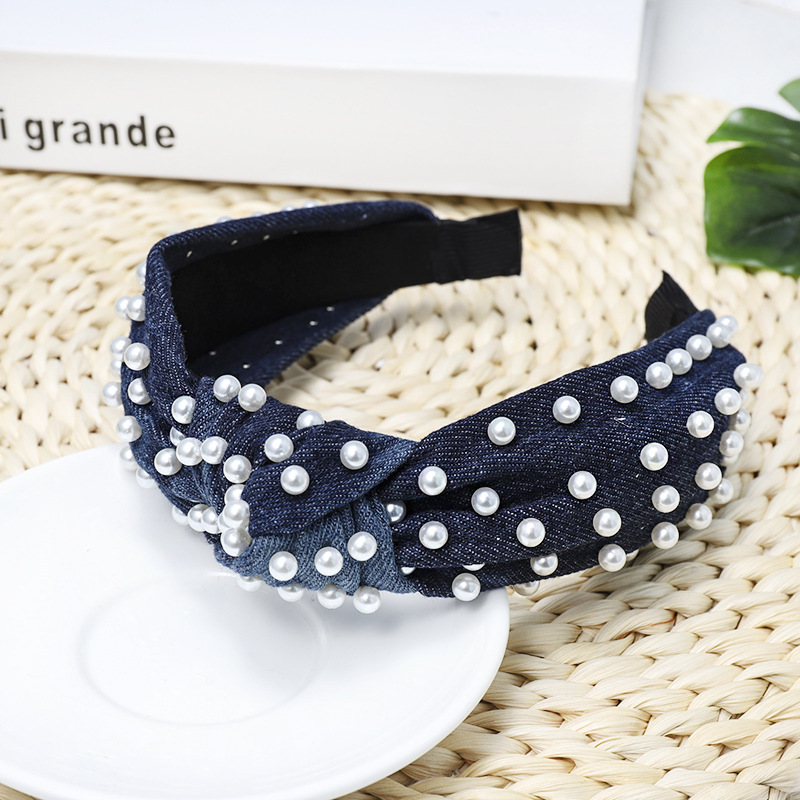 Cross-border Korea Dongdaemun Headband Popular Playful New Denim Fabric Knotted Nails Headband display picture 5