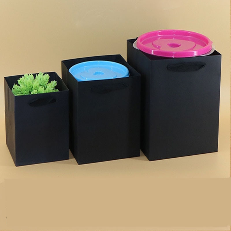 黑色方体礼品袋/黑卡正方形盆栽包装袋/糕点手提袋/多肉植物纸袋