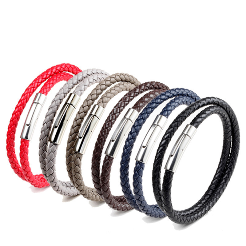 15g Weight 304 Stainless Steel Pendant Material Handmade Inlay Material Retro Solid Color Titanium Steel Handmade Polishing Polishing Men'S Bracelets Men Cord & Leather Bracelets