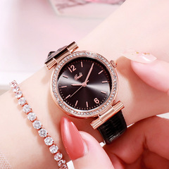 GEDI網紅同款百搭時尚休閒皮帶手錶韓版水鑽學生防水石英手錶批發