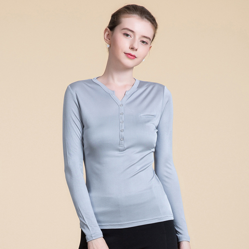 Silk Long Sleeve Womens T Shirt Solid Color Slim Fit Knitted Spring Fashion Casual Wear Wholesale Available